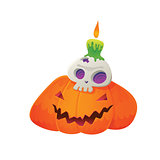 Pumpkin Lantern and Skull Green Candle
