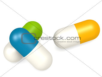 Medicine capsules isolated on white background