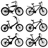 Set of silhouettes of different bikes. Vector illustration.