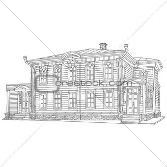 Drawing, sketch of a house. Vector illustration.