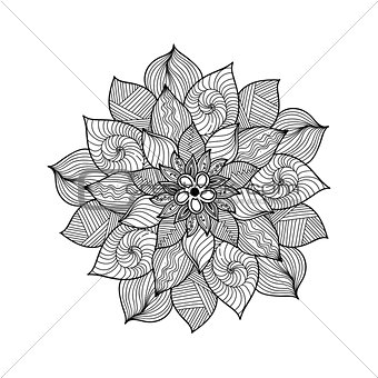 Mandala. Black and white round ornament. Vector illustration.