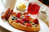 Breakfast series - Blueberry waffles with strawberries and sausages