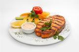grilled sturgeon fish with vegetables