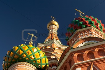 Saint Basil's cathedrals domes. Moscow, Russia. Closeup 