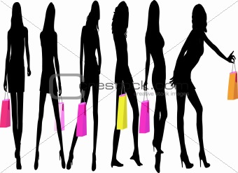 Shopping Girls - vector illustration