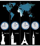 World map with clocks