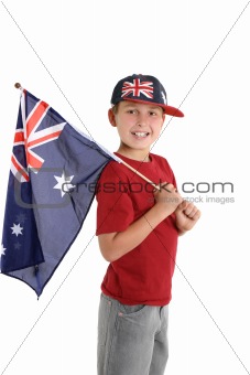 Patriotic child holding an aussie flag