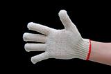 Hand in safety glove isolated on black