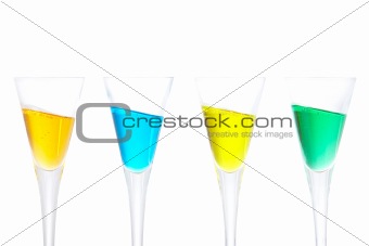 Four glasses with beverages 