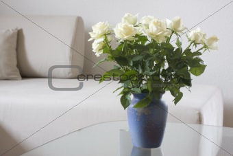 White roses in a living room
