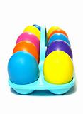 Easter holiday. Color eggs in a tray