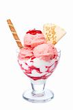 Strawberry ice cream in glass bowl