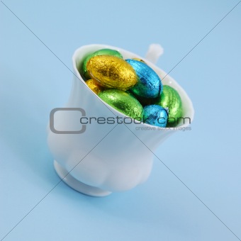chocolate easter eggs in cup