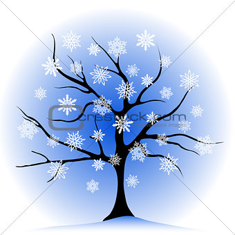 winter tree and snowflakes