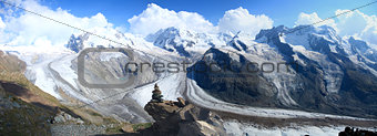 Panorama of glaciers at Gornergrat in Switzerland