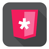 vector web development shield sign html5 javascript star symbol icon on grey badge with long shadow