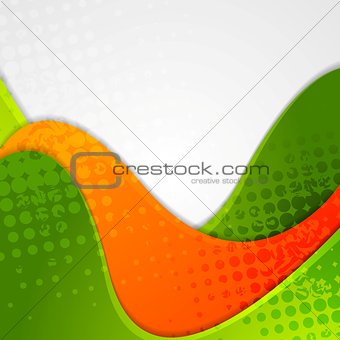 Abstract grunge green orange wavy background