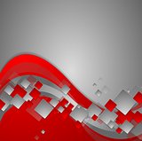 Bright red wavy tech abstract background