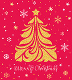 Christmas card with tree and snowflakes