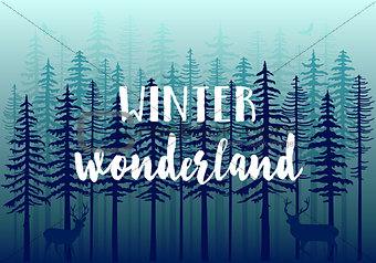 Blue winter forest, vector 