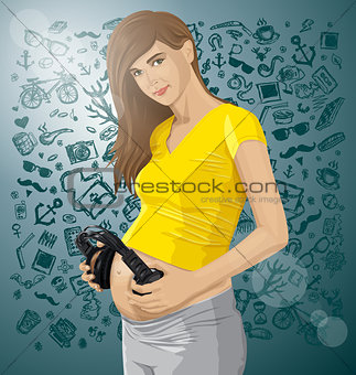 Vector Pregnant Woman With Headphones