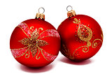 Two perfect red christmas balls isolated