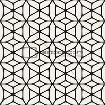 Vector Seamless Black and White Rounded Shapes Floral Pattern