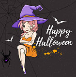 Cute young witch in violet hat