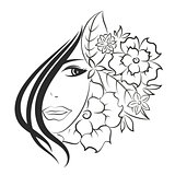 Face of girl and flowers