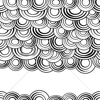 Black and white circles seamless pattern, vector background.Monochrome abstract clouds with gaps,creative  stylish simple backdrop for sites,cards or textiles.