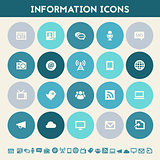 Information icon set. Multicolored flat buttons