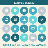 Server icon set. Multicolored flat buttons