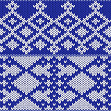 Knitting ornate seamless pattern in light blue and white colors