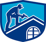 Roofer Construction Worker Working Shield Retro