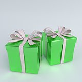 glossy green gifts isolated on white. 3D render.