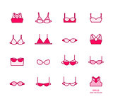 Vector ladies bra icons set in pink
