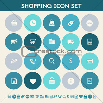 Shopping icon set. Multicolored flat buttons