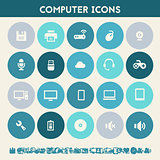 Computer icon set. Multicolored flat buttons