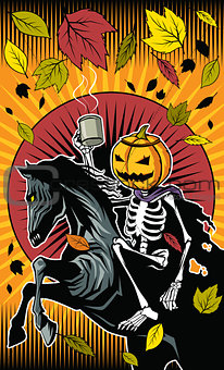 Halloween pumpkin skeleton ride on skeleton horse