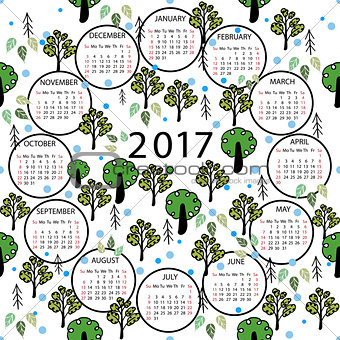 Calendar 2017 year illustration abstract background.