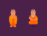 Buddhist monk is meditating in a flat style