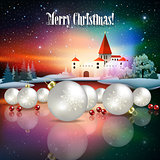 Abstract Christmas greeting with silhouette of castle