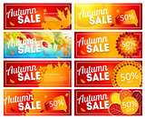 Shiny Autumn Leaves Sale Banner Template Set. Business Discount 