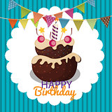 Color Glossy Happy Birthday Balloons, Flags and Cake Banner Back