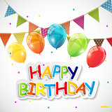 Color Glossy Happy Birthday Balloons, Flags Banner Background Ve