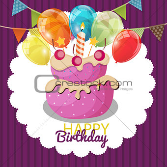 Color Glossy Happy Birthday Balloons, Flags and Cake Banner Back