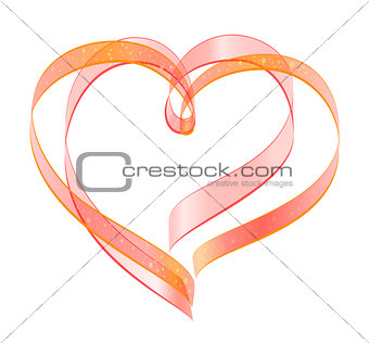 Red ribbon two heart shape symbol of love