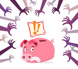 piggy bank get panic because of various threat