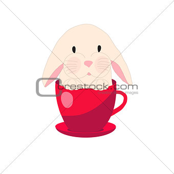 cute rabbit in teacup, illustration, set for baby fashion