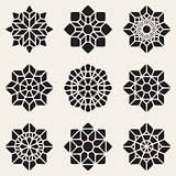 Set of Nine Black Vector Decorative Mandala Ornaments Illustration
